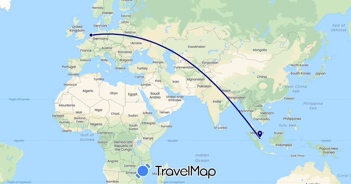 TravelMap itinerary: driving in Netherlands, Singapore (Asia, Europe)